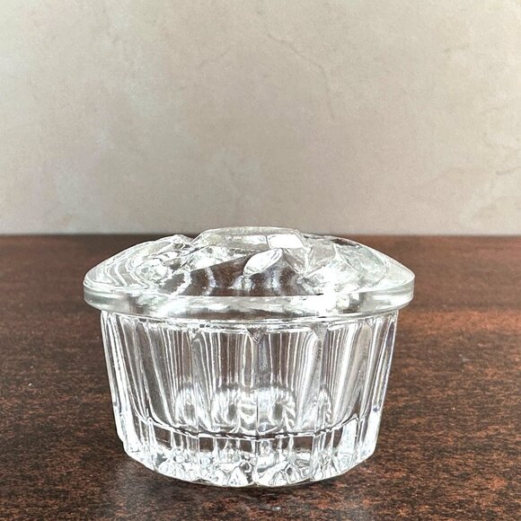 Vintage Pressed Glass Vanity Jar 2", Jewelry Holder with Lid - Picture 1 of 7